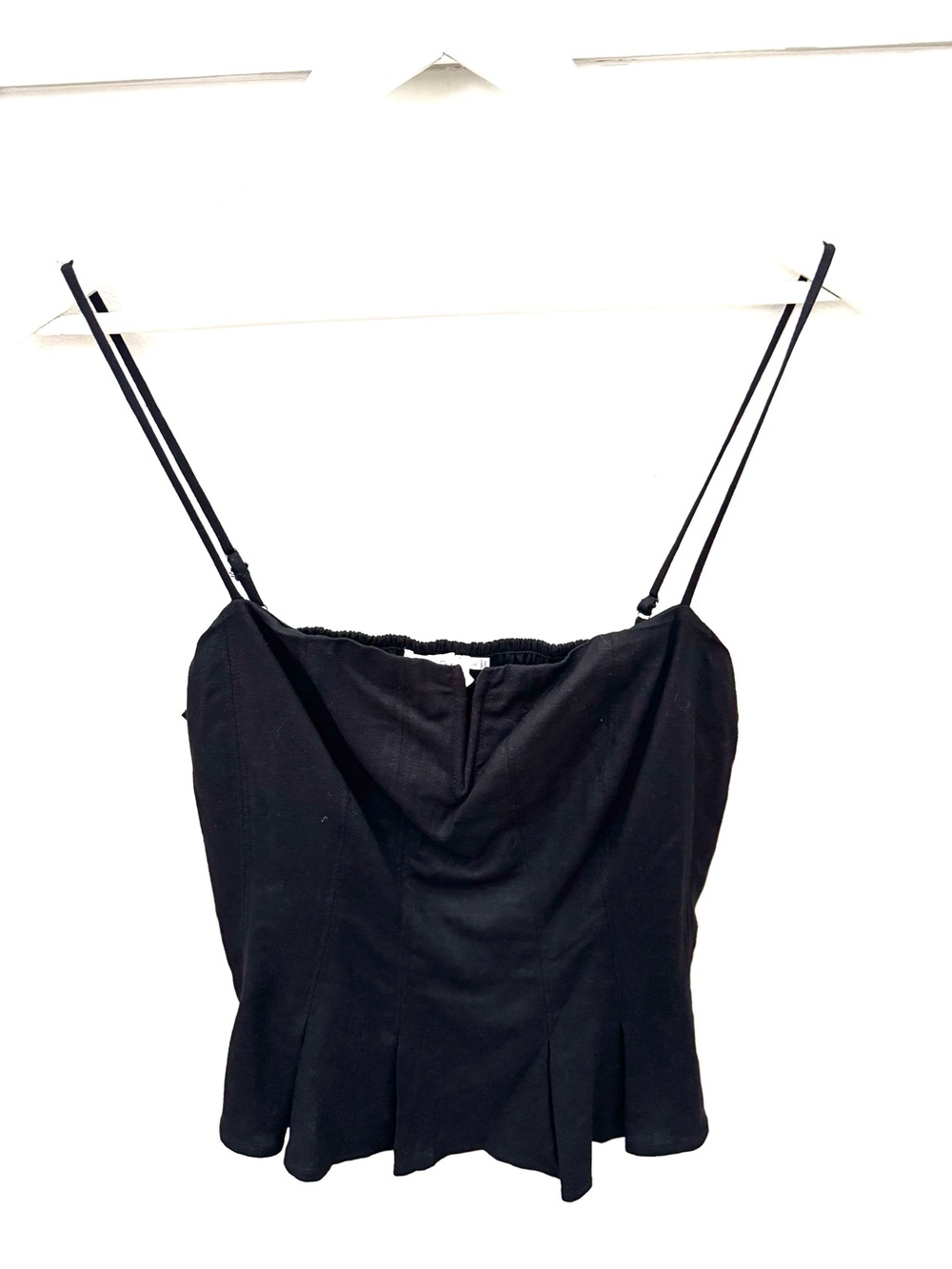ASTR The Label Black Pleated Peplum Cami Top Large Adjustable Straps NWOT